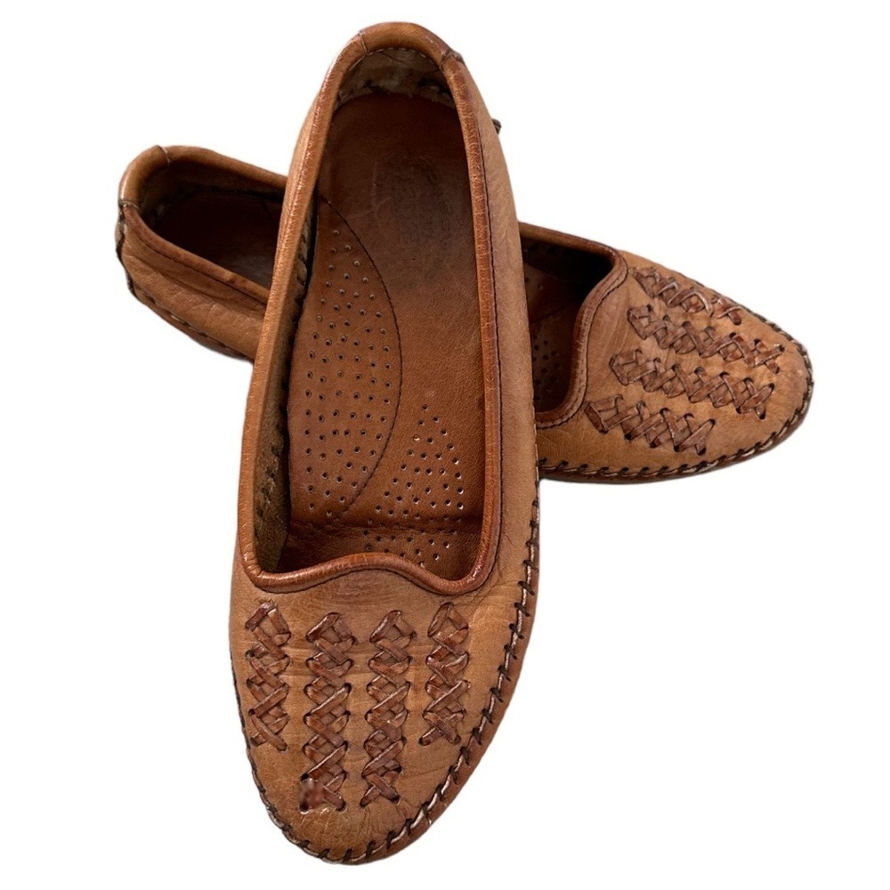 Vintage Dexter leather loafers women 5.5 slip on comfort Weave Woven made in USA